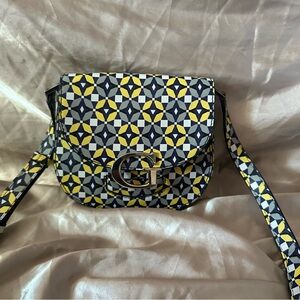 GUESS Lexxi Yellow and blue Crossbody Saddle Bag with silver accents